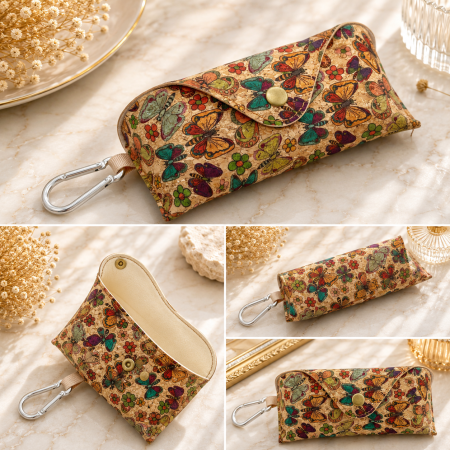 Etui pentru ochelari - din pluta - Model Fluturi Multicolor cu carabina [3]