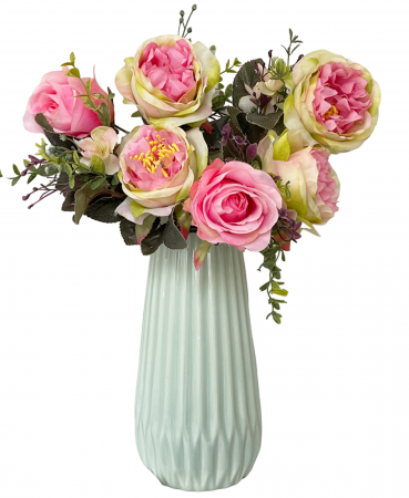 Trandafiri artificiali DANIELLE, Roz/ Verde, 45cm [1]
