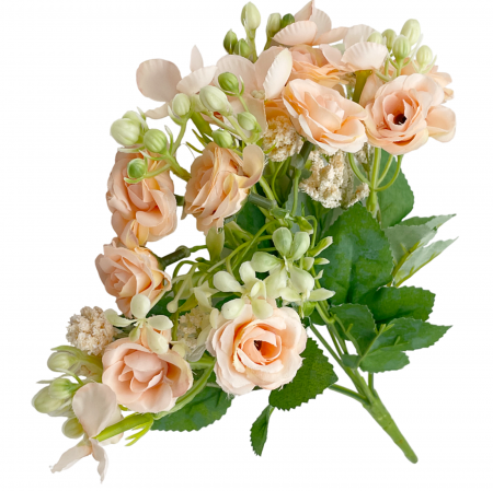 Flori Artificiale - Trandafiri roz-piersica artificiali LESLIE, 30cm