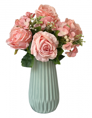 Trandafiri roz-somon artificiali MIREILLE, 40cm [3]