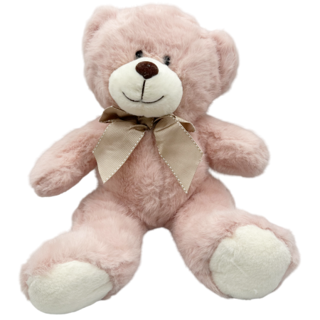 Jucarii De Plus & Pusculite - Ursulet de plus roz TEDDY cu fundita bej
