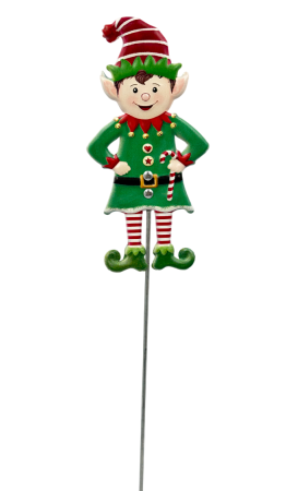 GLOBURI & FLORI DE BRAD - Figurină decorativă Spiridus de Craciun pe bat, 7x15cm