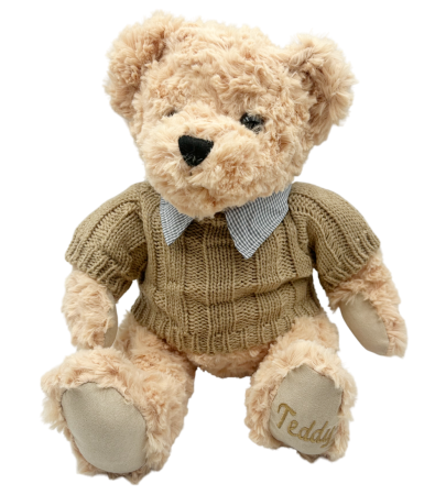 Jucarii De Plus & Pusculite - Ursulet de plus TEDDY cu pulover tricotat maro