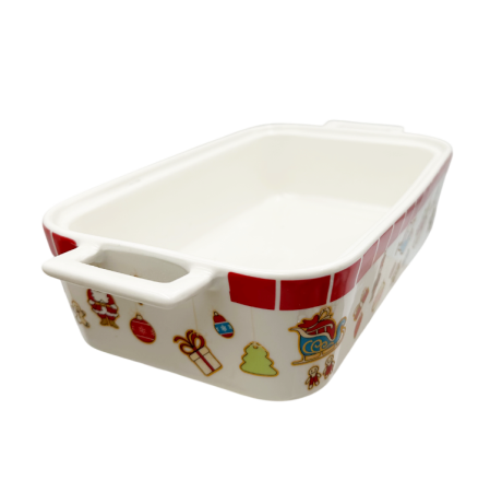 Tavă ceramică dreptunghiulară cu motive de Crăciun – model festiv cu îngerași și decorațiuni [1]