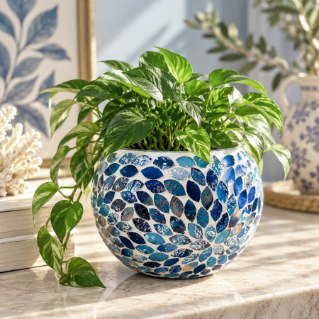 Vas - bol decorativ sticla cu mozaic AZURE - albastru, 12.5 cm [1]