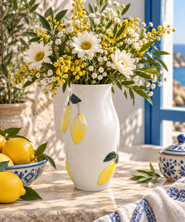 Vaza ceramica LIMONCELLO - Alba cu lamai, 27 cm [2]