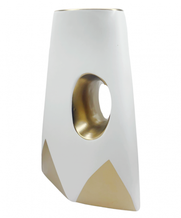 Vaza ceramica BAUTISTA, Alb/ Auriu, 30cm [2]