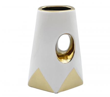 Vaza ceramica BAUTISTA, Alb/ Auriu, 30cm [1]
