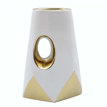 Vaze & Vase Decorative - Vaza ceramica BAUTISTA, Alb Auriu, 20cm