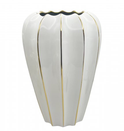 Vaza ceramica REGINALD, Alb/ Auriu, 19cm [3]