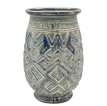 DECORATIUNI CRACIUN - Vaza ceramica MARIE, Albastru/ Auriu, 31cm