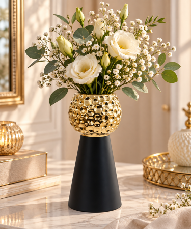 Vaza decorativa GOLDEN BUBBLE, Negru/ auriu, 12x33 cm [1]