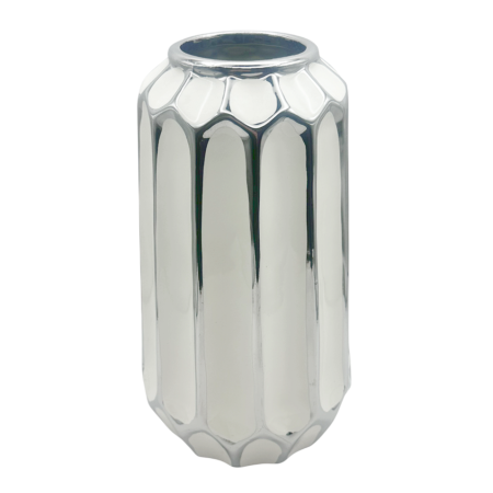 Vază design modern alba cu finisaj metalic argintiu [2]