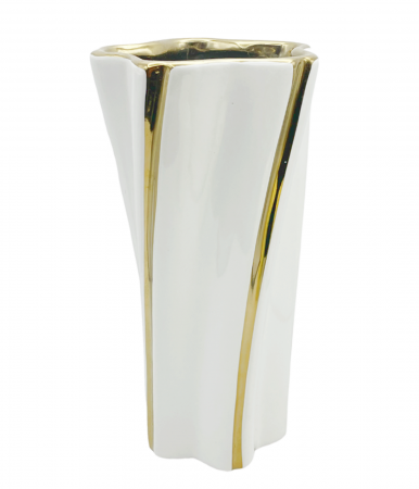 Vaze & Vase Decorative - Vaza ceramica NOVELL, Alb-auriu, 24cm
