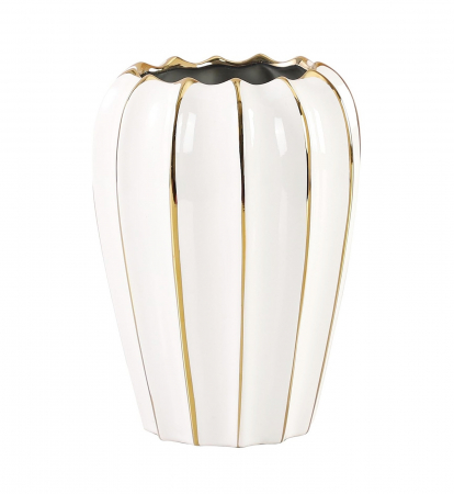 Vaze & Vase Decorative - Vaza ceramica REGINALD, Alb/ Auriu, 19cm
