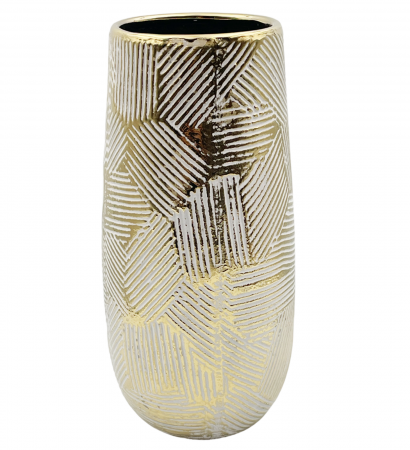 Vaze & Vase Decorative - Vaza ceramica SOPHIE, 28cm, Alb/Auriu