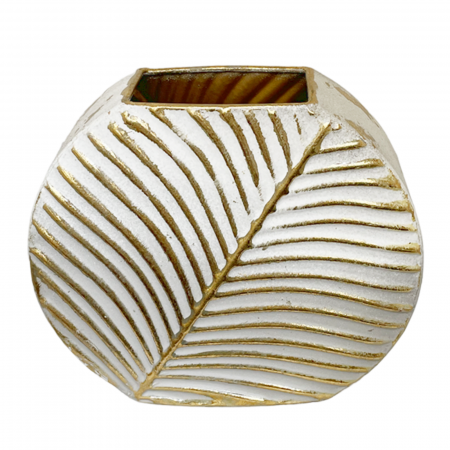 Vaze & Vase Decorative - Vaza ceramica LEAF, Alb-auriu, 17cm