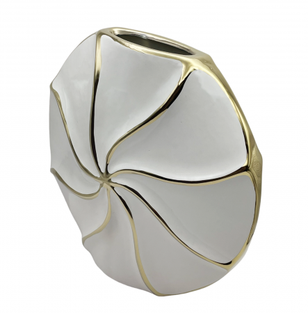 Vaza ceramica SELENA, Alb/ Auriu, 24cm [2]