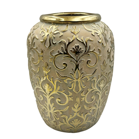 Vaze & Vase Decorative - Vaza Decorativa REINA - Bej cu Model Floral Auriu