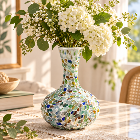 Vaza decorativa sticla cu mozaic SAGE - Verde, 25 cm [1]