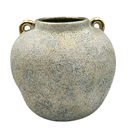 Vaze & Vase Decorative - Vază Decorativă Texturata cu Manere Aurii – Stil Rustic-Elegant