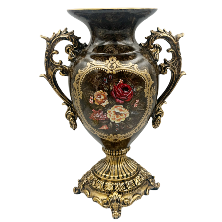 Fructiere & Cosuri Decorative - Vaza Decorativa Vintage COLETTE cu Manere - Model Floral, Maro/ Auriu, 35cm