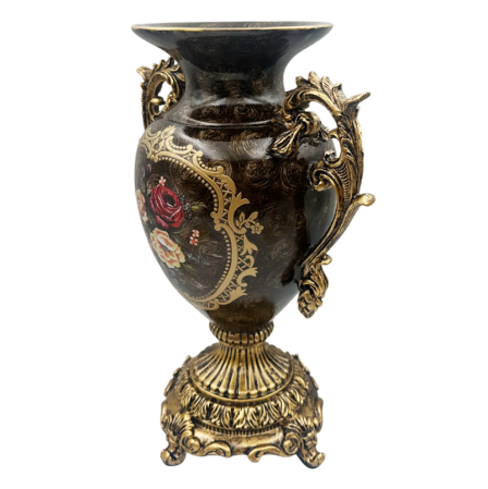 Vaza Decorativa Vintage COLETTE cu Manere - Model Floral, Maro/ Auriu, 35cm [1]