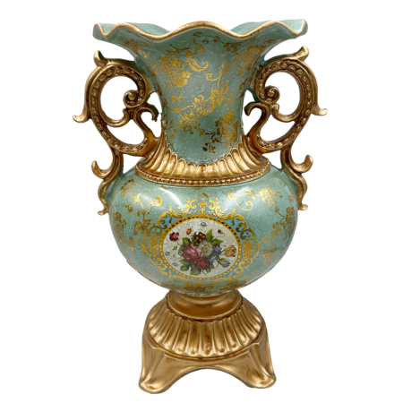 Fructiere & Cosuri Decorative - Vaza decorativa vintage PAULETTE - Model Floral, Bleu/ Auriu