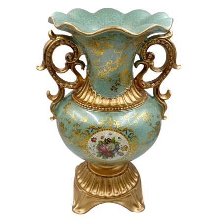 Vaza decorativa vintage PAULETTE - Model Floral, Bleu/ Auriu [1]