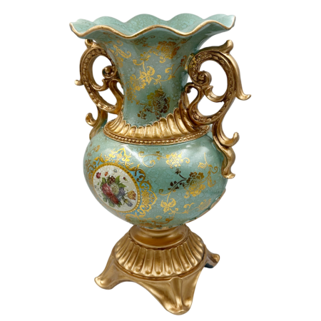 Vaza decorativa vintage PAULETTE - Model Floral, Bleu/ Auriu [2]