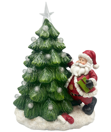 DECORATIUNI LUMINOASE - Figurină Moș Crăciun lângă brad cu LED-uri MAGIC