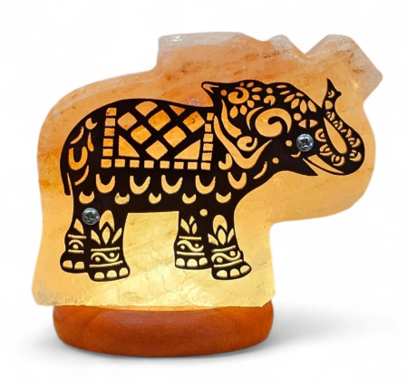 Veioze & Lampi - Veioza din sare Himalaya ELEPHANT LIGHT - cu elefant - 13 cm