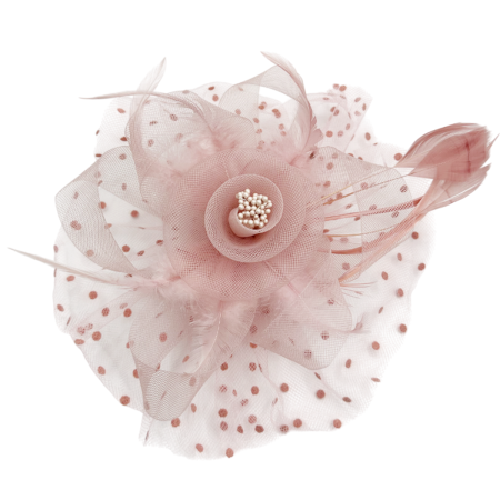 DE VARA - Voaletă elegantă LIZETTE tip fascinator, Roz pudra, Cu pene decorative