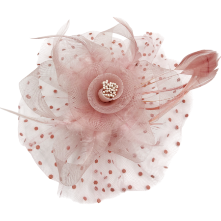 FASHION - Voaletă elegantă LIZETTE tip fascinator, Roz pudra, Cu pene decorative