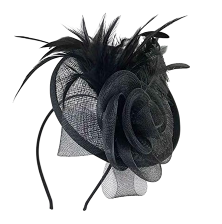 DE VARA - Voaletă elegantă neagra SOPHIA - fascinator cu pene decorative