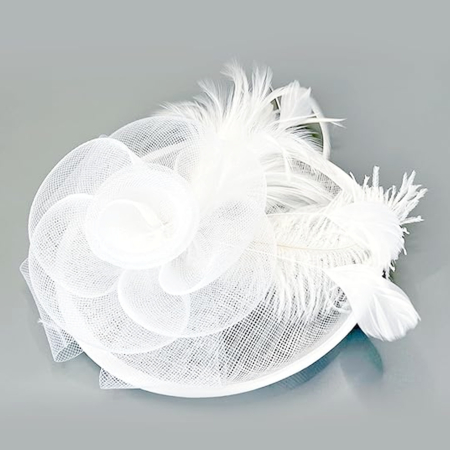 Voaletă elegantă alba - fascinator cu pene decorative [2]