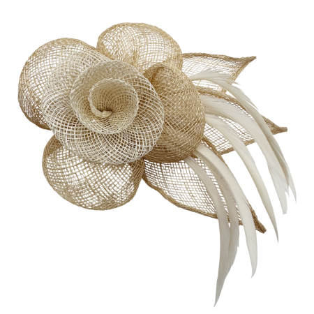 Brose - Fascinator & Brosa eleganta - Voaleta bej cu pene CARMEN