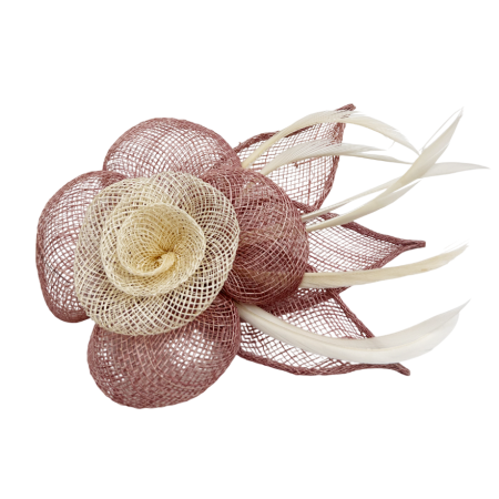 Brose & Pandantive - Brosa & Fascinator CARMEN, Roz cenusiu/ Crem, 12 cm
