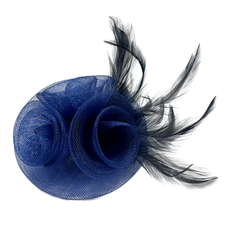 Brose - Voaleta Floare bleumarin - Fascinator cu pene negre si Brosa
