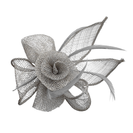 Brose - Fascinator voaleta gri & Brosa eleganta cu pene ELOISE