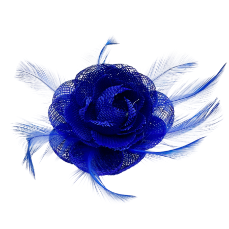 Brose - Voaleta albastra - Fascinator cu pene & Brosa ROSA