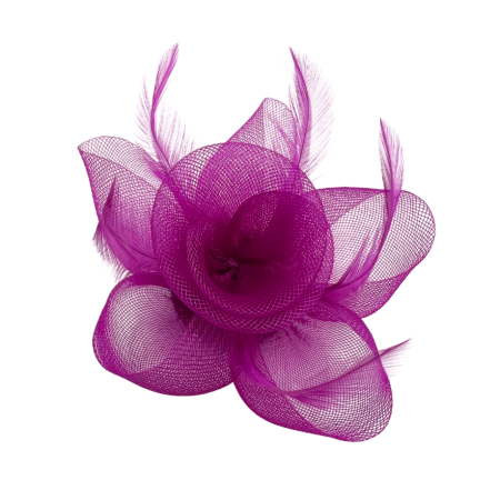 ACCESORII FEMEI - Voaleta mov magenta - Fascinator cu pene & Brosa LUCINDA