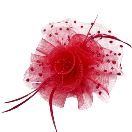 Accesorii De Par - Voaleta rosie - Fascinator rosu elegant cu pene si plasa fina