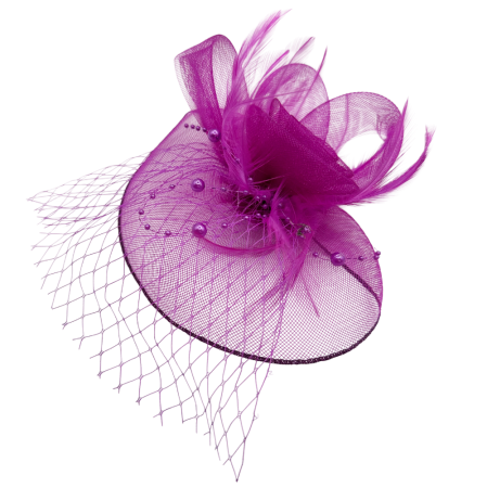 Accesorii De Par - Voaleta mov magenta - Fascinator cu pene si plasa fina JESSICA