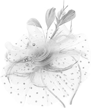 Voaleta alba - Fascinator cu pene si plasa LIZETTE [5]