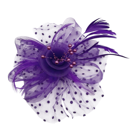 DE VARA - Voaleta mov - Fascinator Floare cu pene si plasa LIZETTE