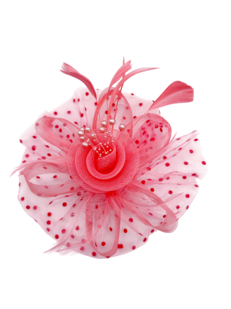 Voaleta Floare roz coral - Fascinator cu pene si plasa LIZETTE [2]