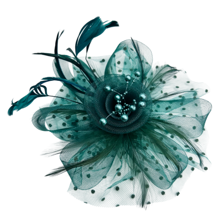 Accesorii De Par - Voaleta verde - Fascinator Floare cu pene si plasa LIZETTE