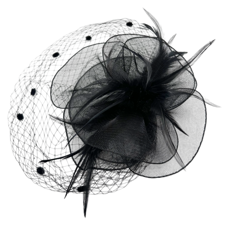 DE VARA - Voaletă elegantă KATHERINE - Fascinator negru cu pene si plasa