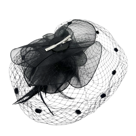 Voaletă elegantă KATHERINE - Fascinator negru cu pene si plasa [2]